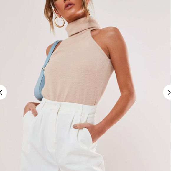 Missguided Tops - Missguided Beige Turtleneck Sleeveless Top